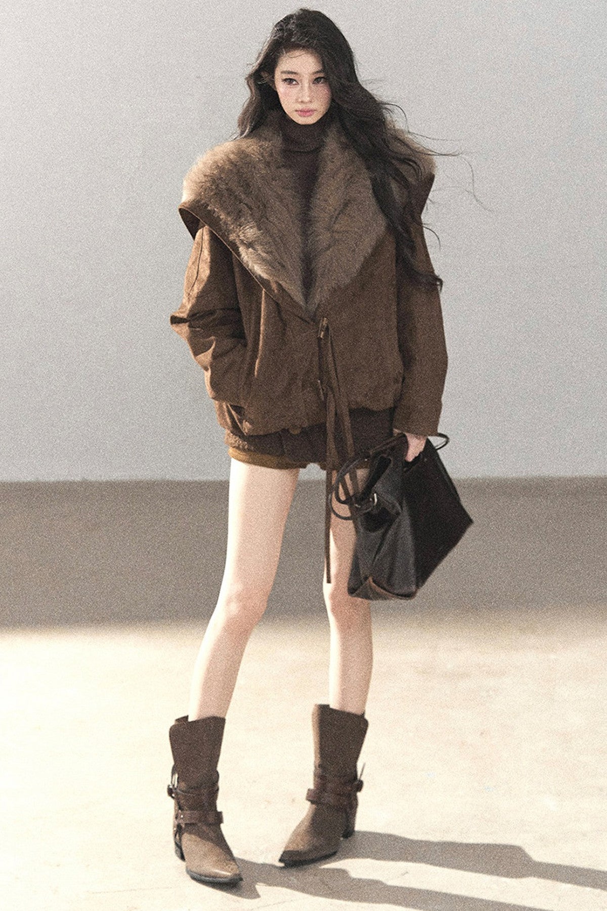 Horn Button Fox Fur Parka Coat