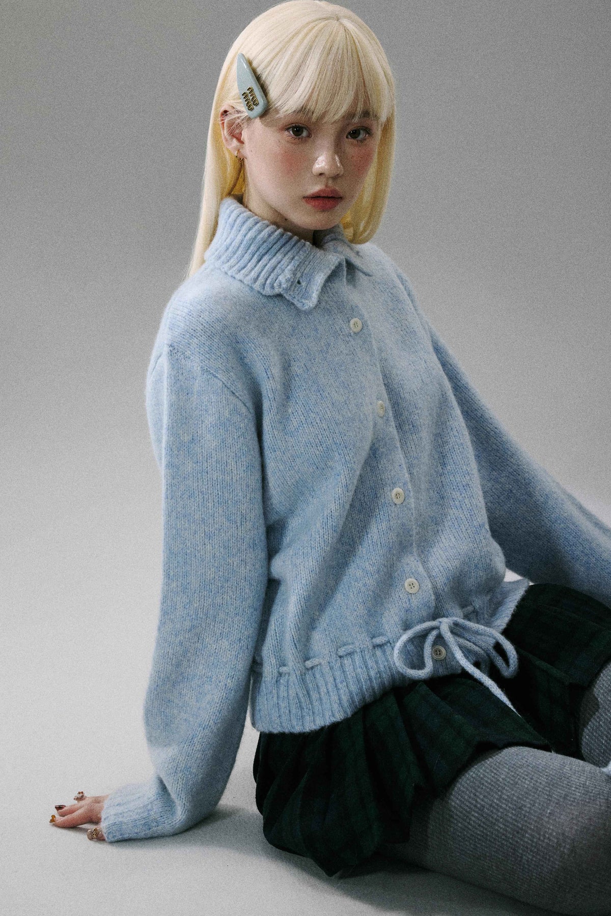 Wool Plaid Pleated Half Skirt