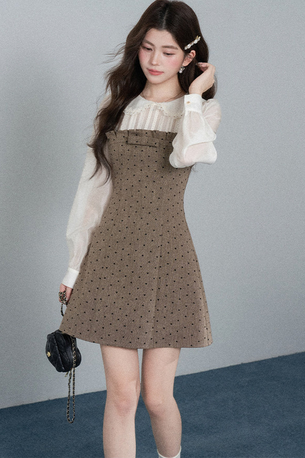 High-Waisted A-Line Polka Dot Dress