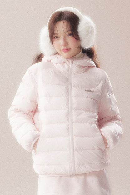 Hooded Logo Ribbed Down Jacket