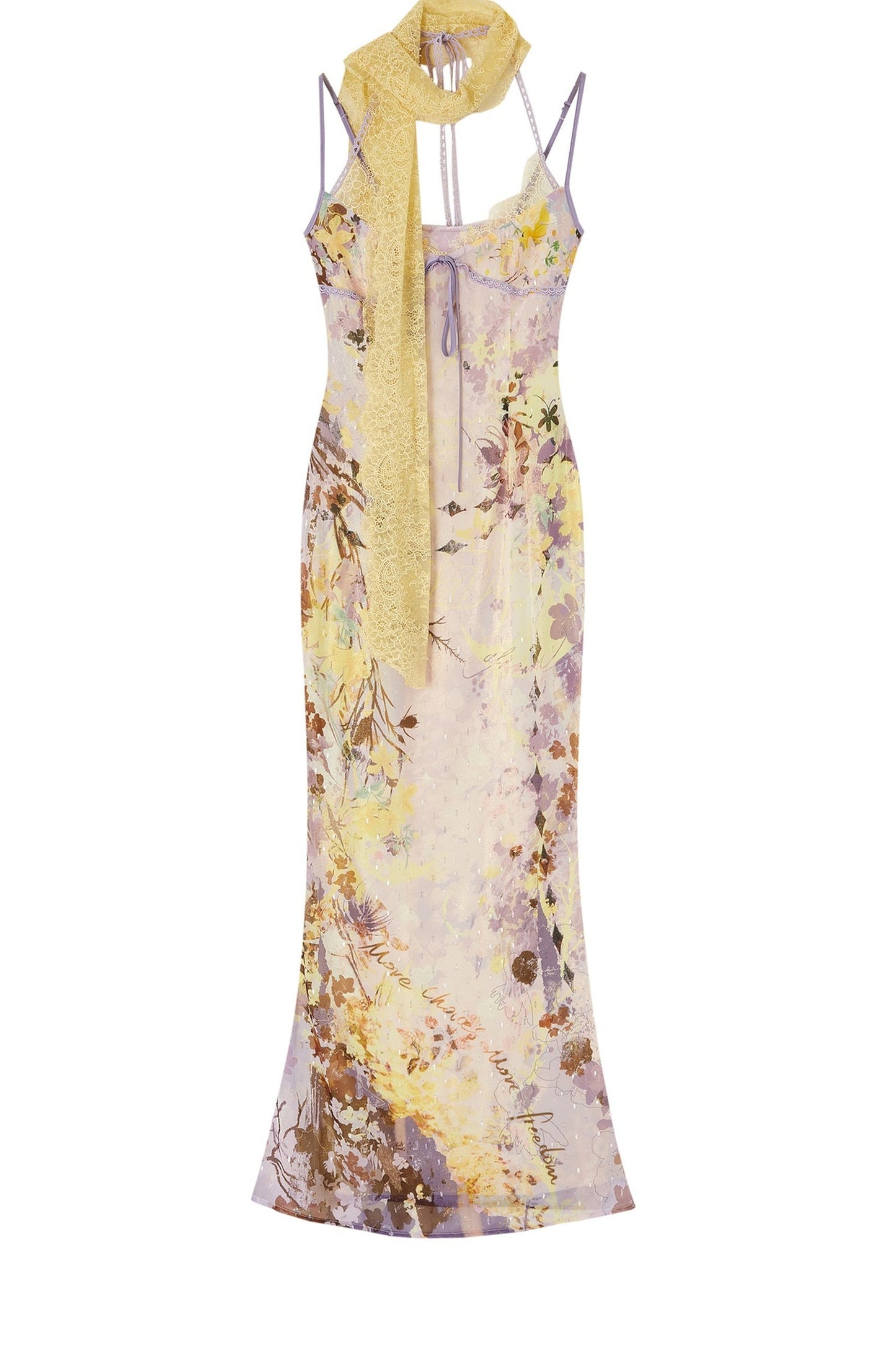French Oil Painting Floral Spaghetti Strap Long Dress
