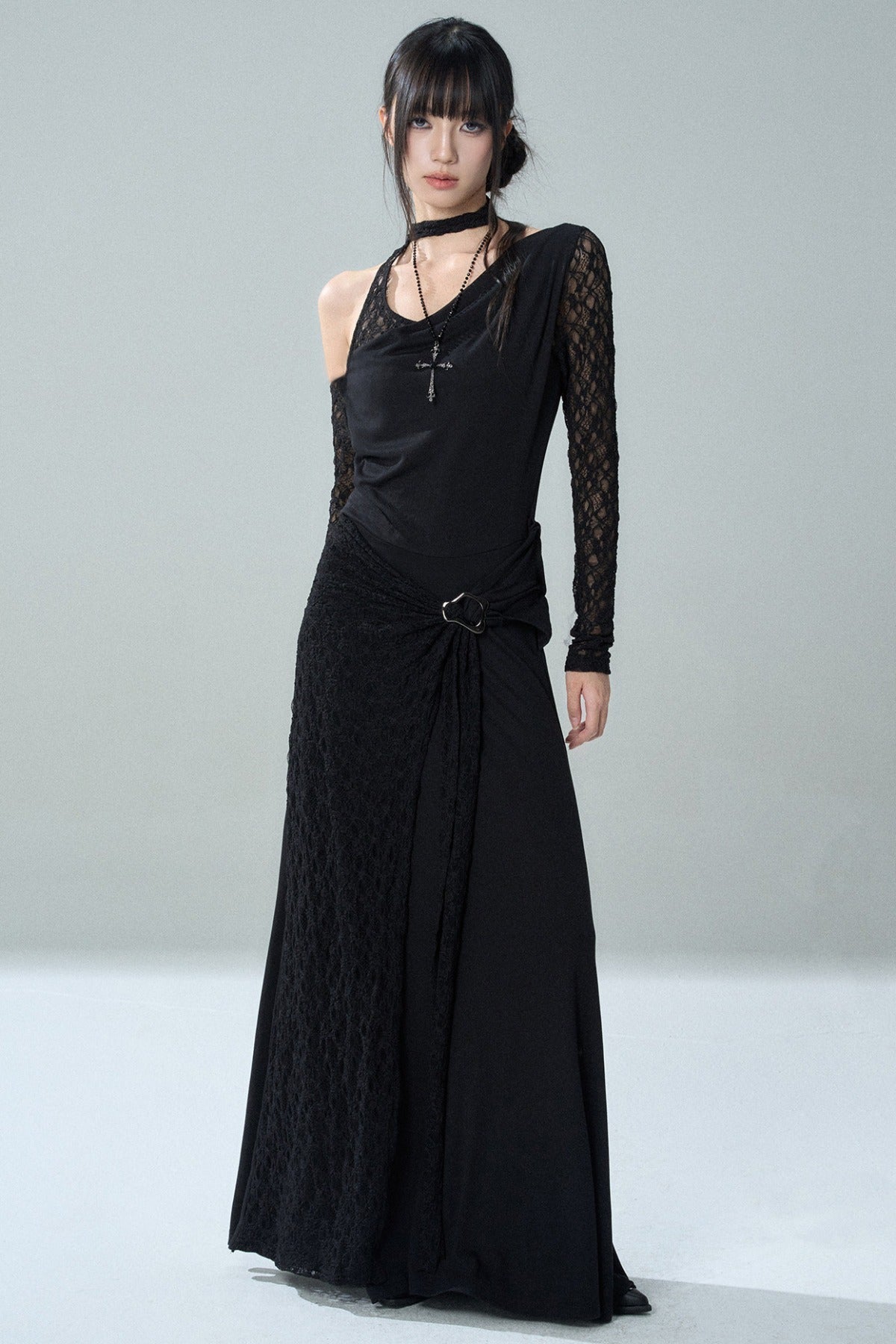 Black Off-The-Shoulder Halter Long Dress