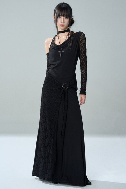 Black Off-The-Shoulder Halter Long Dress
