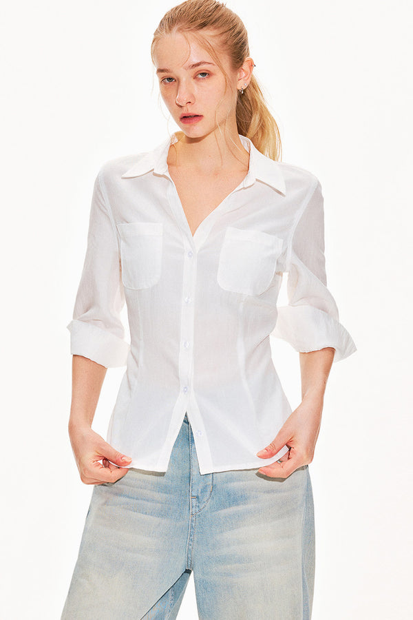 Lyocell Linen V-Neck Blouse
