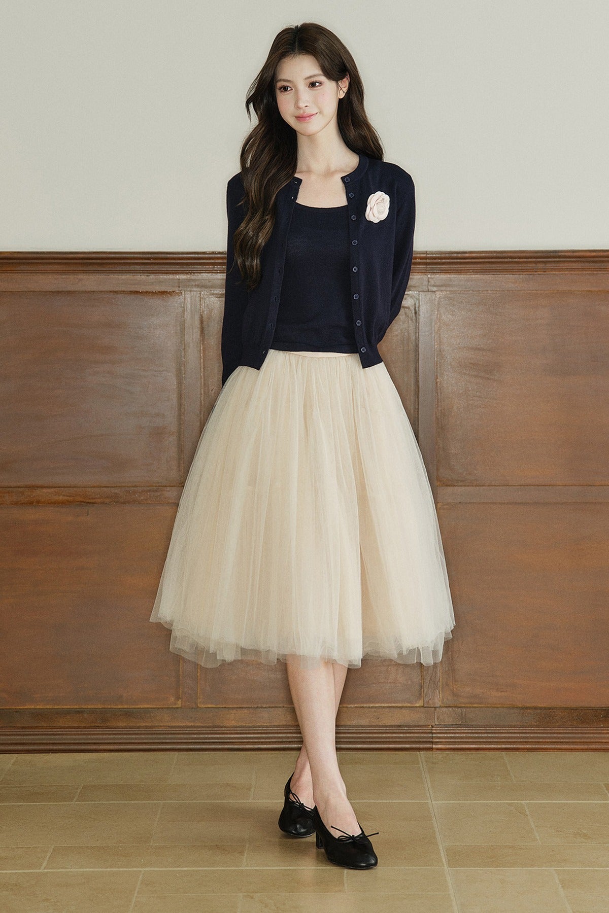 Mid-Waist A-Line Mesh Skirt