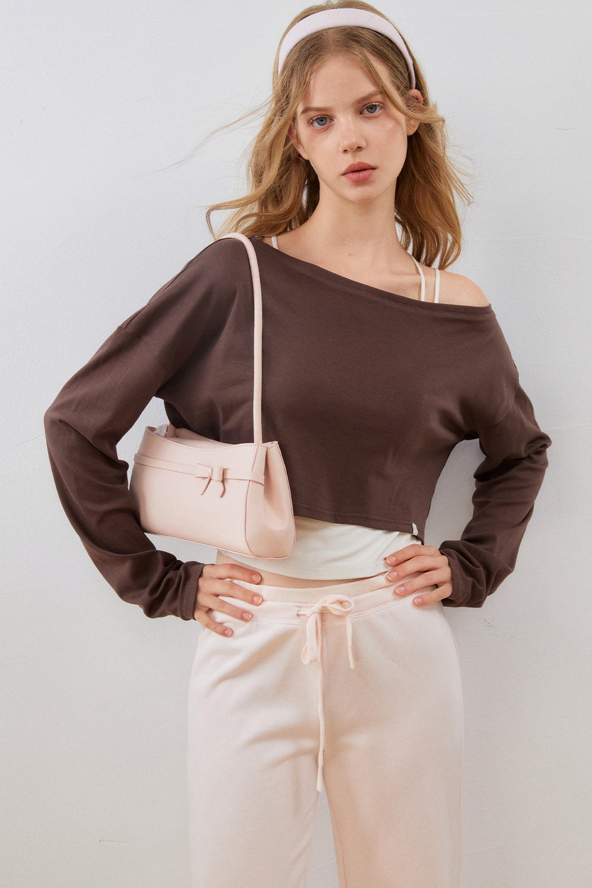 Asymmetrical Cropped Sweatshirt and Waistband Sweatpants Set-Up