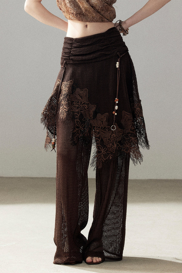 Wasteland Hollow-Out Wide-Leg Pants