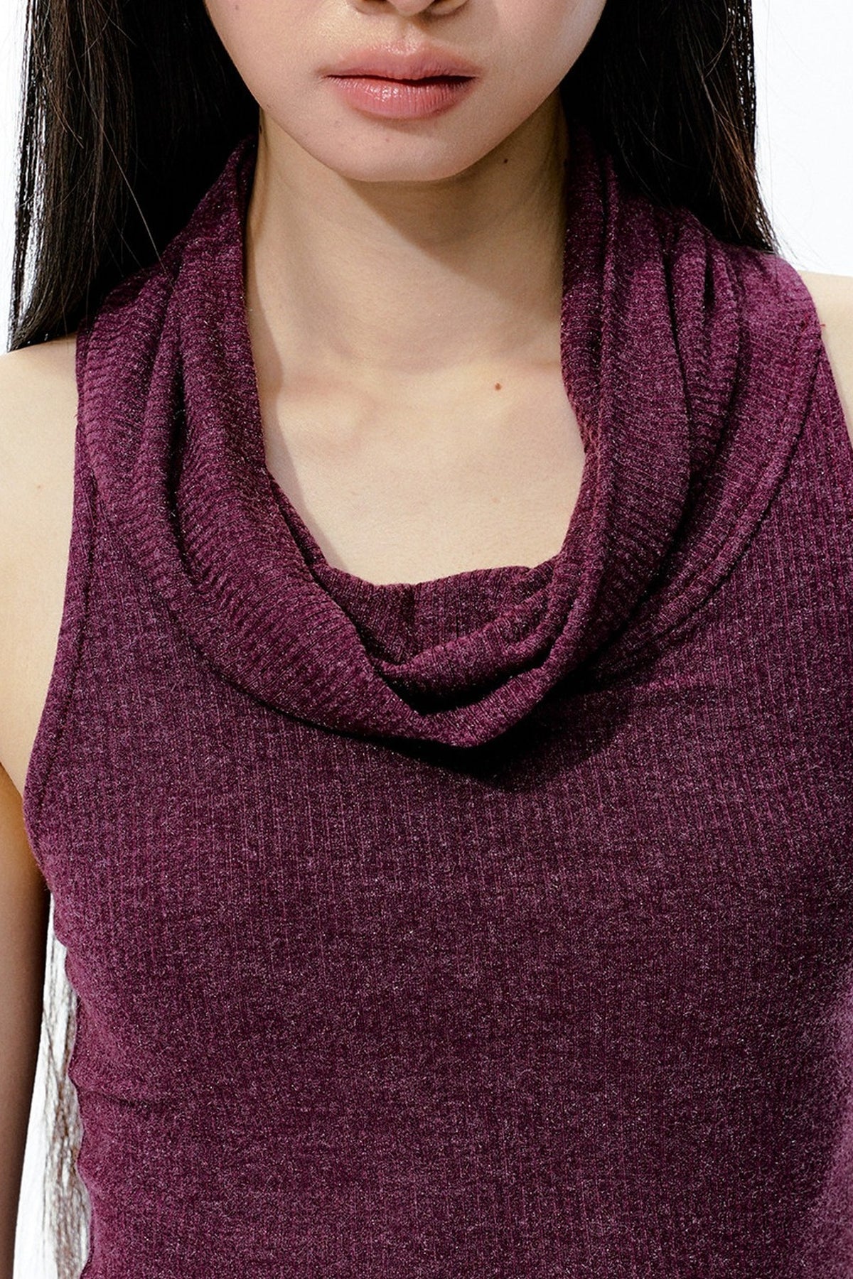 Knitted Shimmering Ribbed Large Lapel Camisole