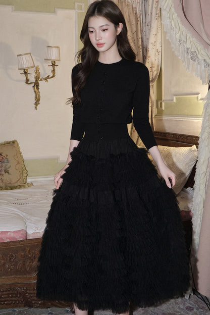 Multi-Layered Pleated Tulle Skirt