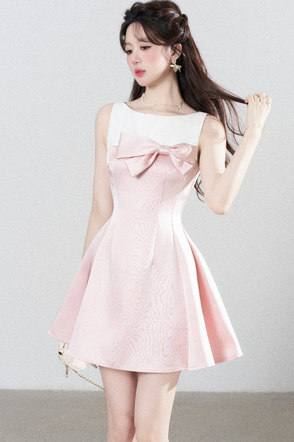 Pink Sleeveless Waist-Cinching A-Line Dress