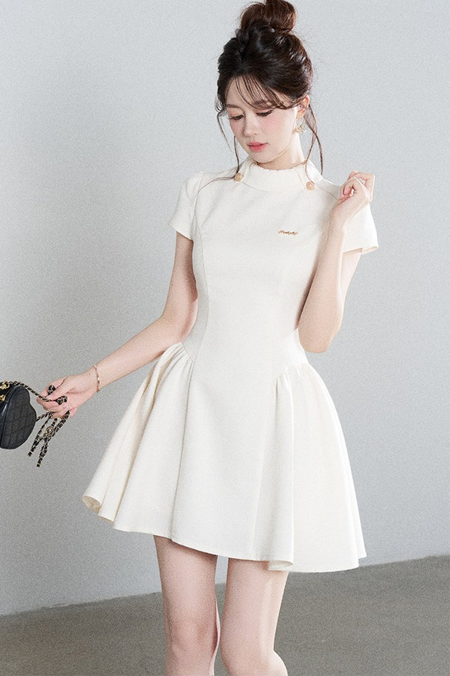 White Waist-Cinching A-Line Dress