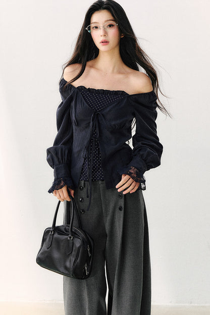 Polka Dot Knit Layered-Look Blouse