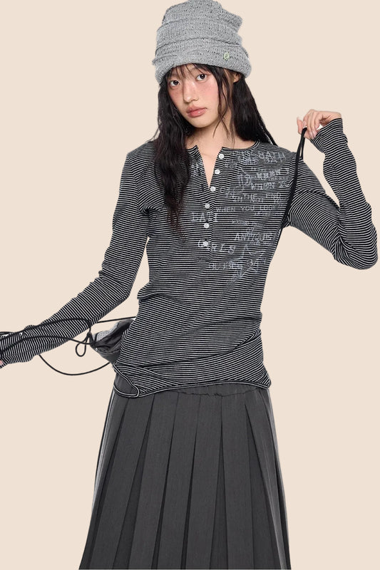 Vintage Striped Long Sleeve Henley