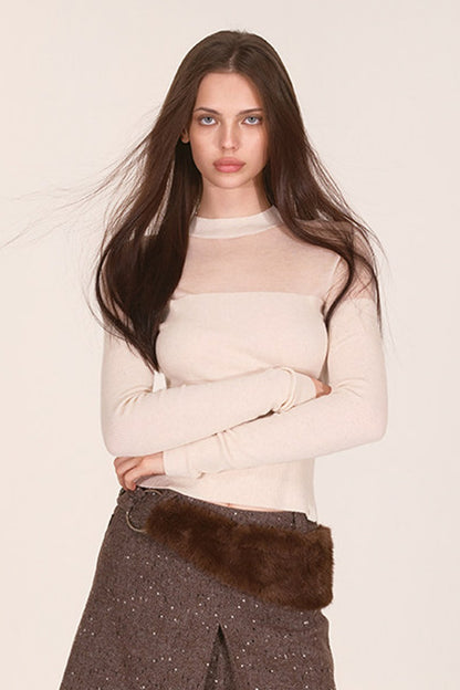 Tencel Spliced Half-Turtleneck Knit Top