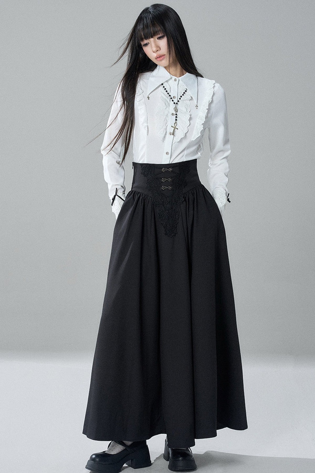 Gothic Black Skirt and White Shirt Set-Up