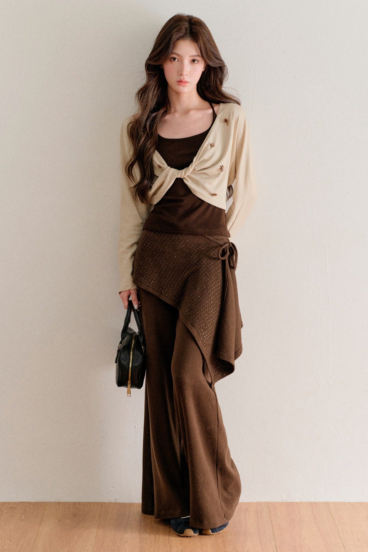 Twisted Batwing Camisole Top And Tassel Draped Pants Set-Up