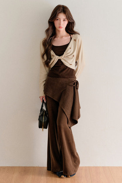 Twisted Batwing Camisole Top And Tassel Draped Pants Set-Up