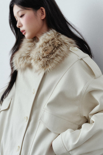 Fur Collar Button-Up Short Jacket