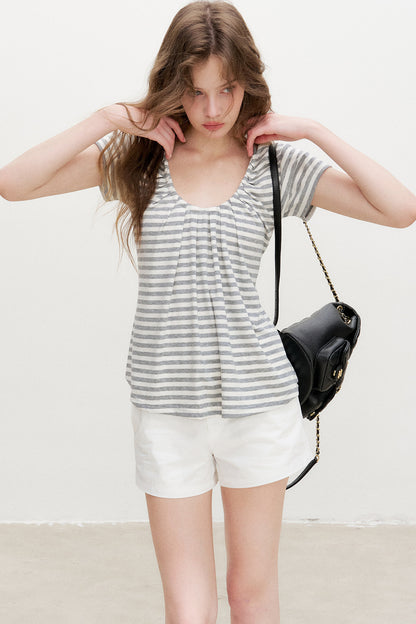 Striped Lyocell Pleated Top