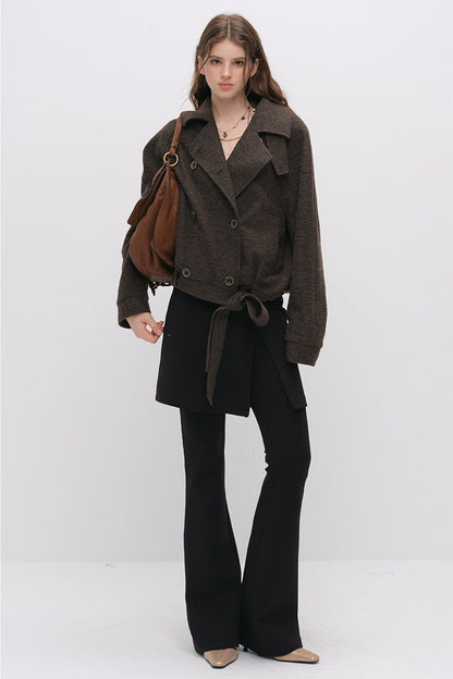 Layered-Look Slit Skirt-Style Flared Pants