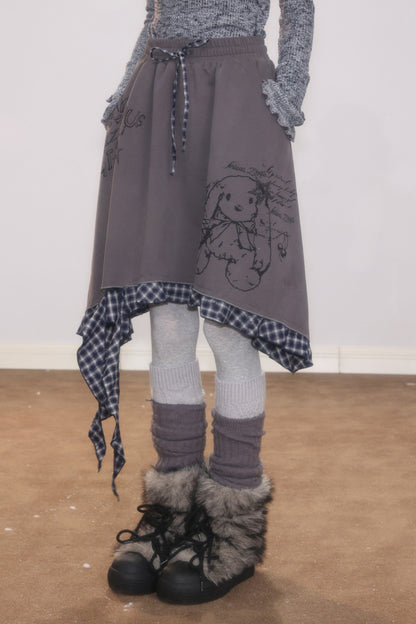Plaid Graffiti Rabbit Skirt