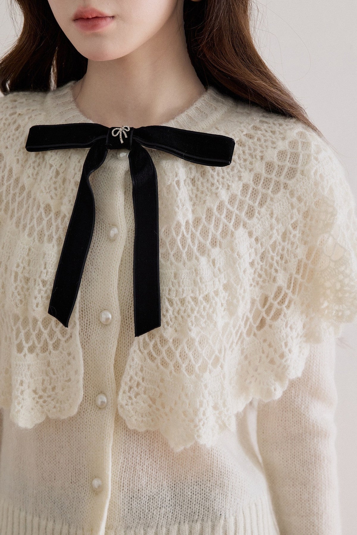 Double-Layer Crochet Bow Cardigan