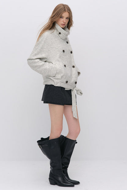 Stand Collar Tie-Up Wool Coat