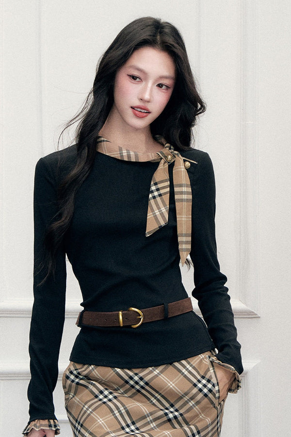 Ribbon Slim-Fit Blouse And Skirt Set-Up