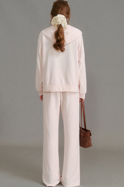 Hooded Logo Embroidered Sweatshirt Jacket and Drawstring Straight-Leg Sweatpants Set-Up