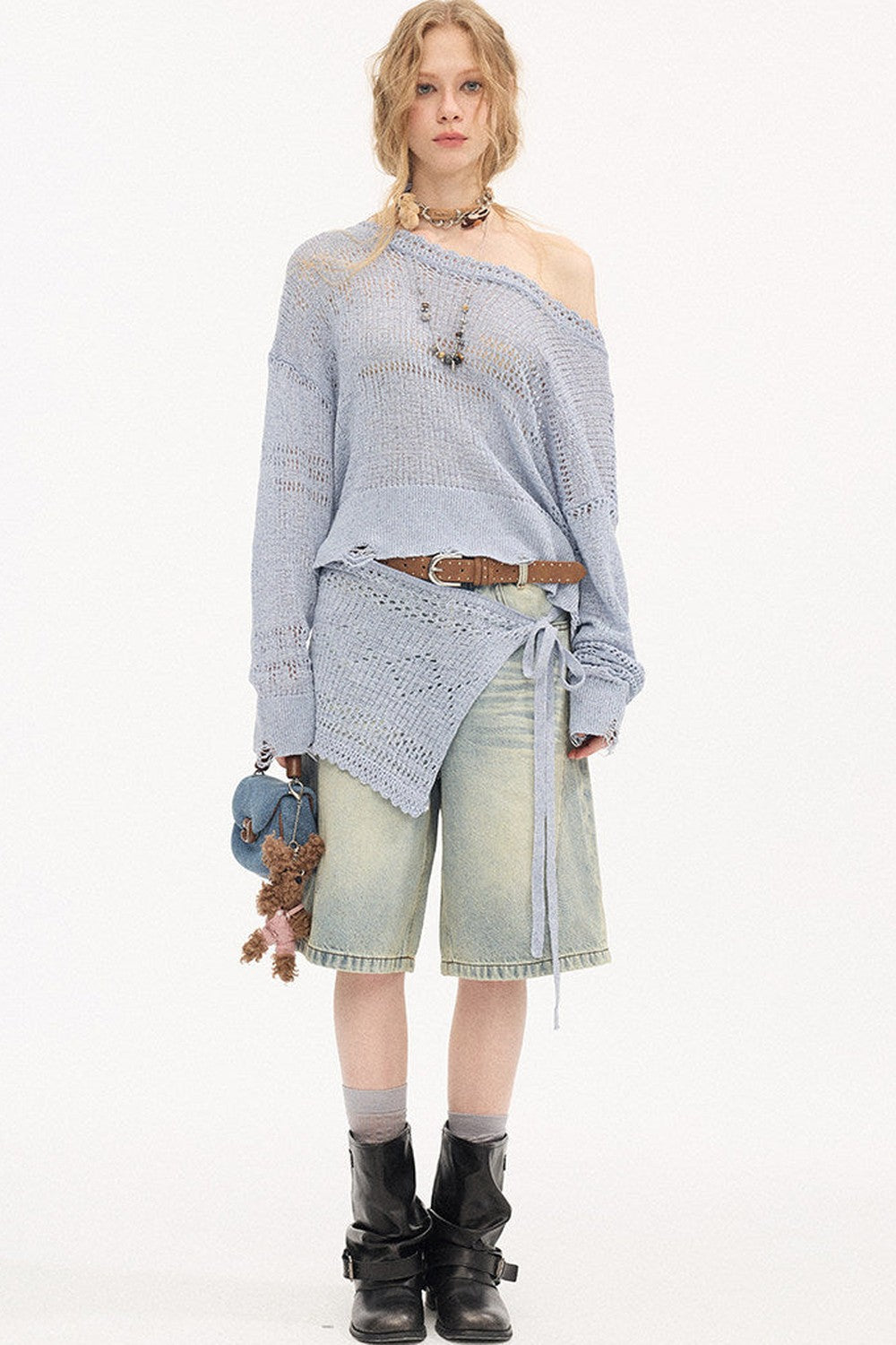 Asymmetrical Knit Off-Shoulder Top Set