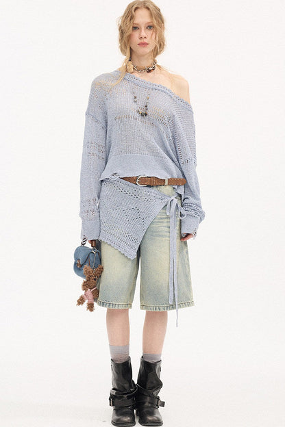 Asymmetrical Knit Off-Shoulder Top Set