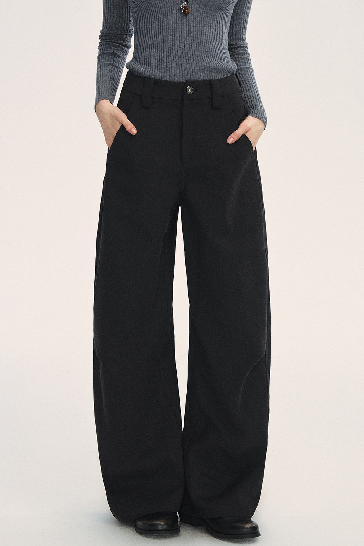 Black High-Waisted Woolen Pants