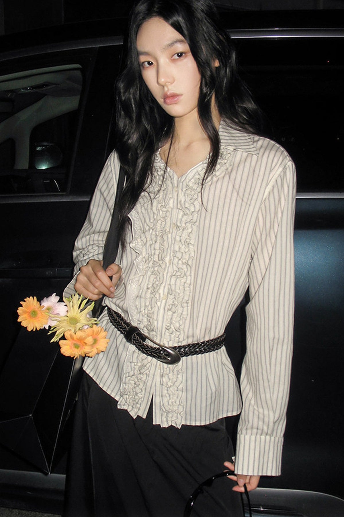 Asymmetrical Lace Jacquard Blouse