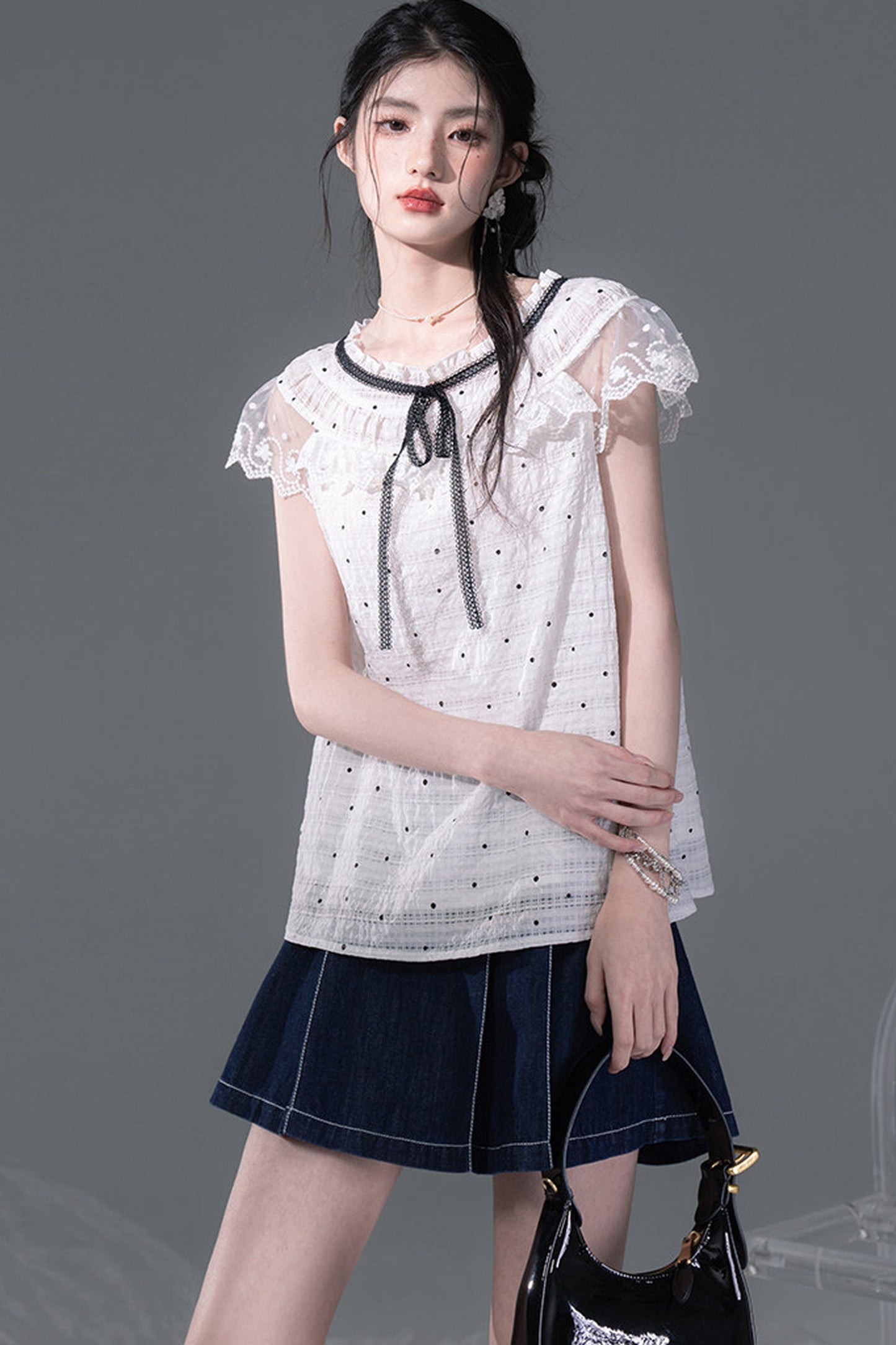 Pearl Polka Dot Chiffon Dress Set-Up