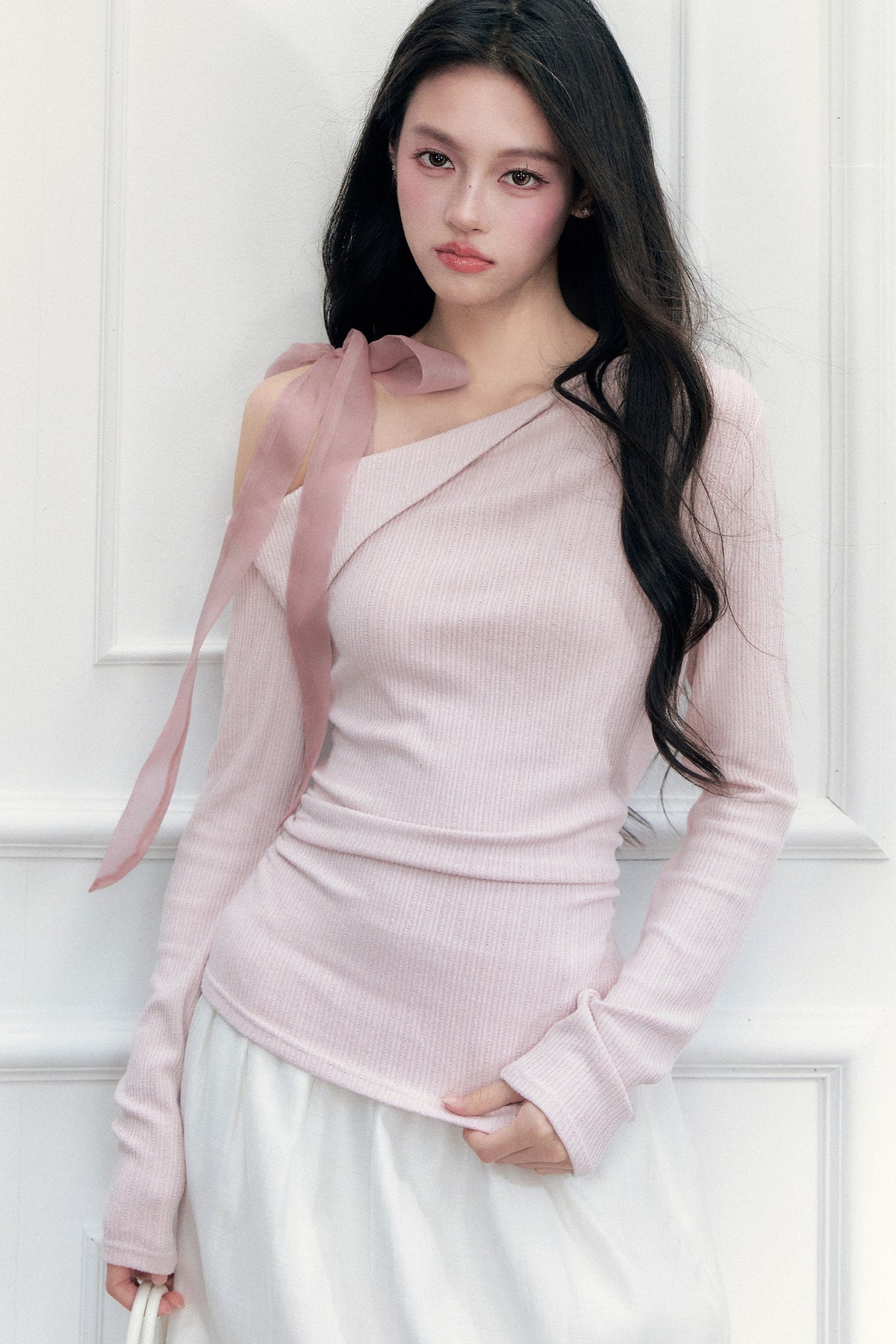 Off-Shoulder Lapel Long Sleeve Top