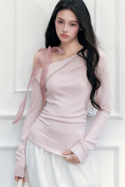 Off-Shoulder Lapel Long Sleeve Top