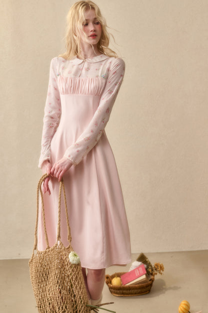 Peach Floral Satin Tencel Dress With Skirt Set-Up