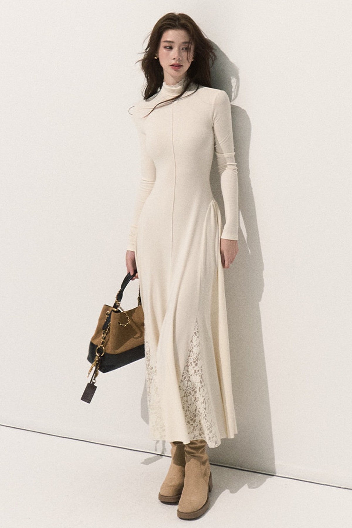 Long-Sleeve High-Neck Knit Dress