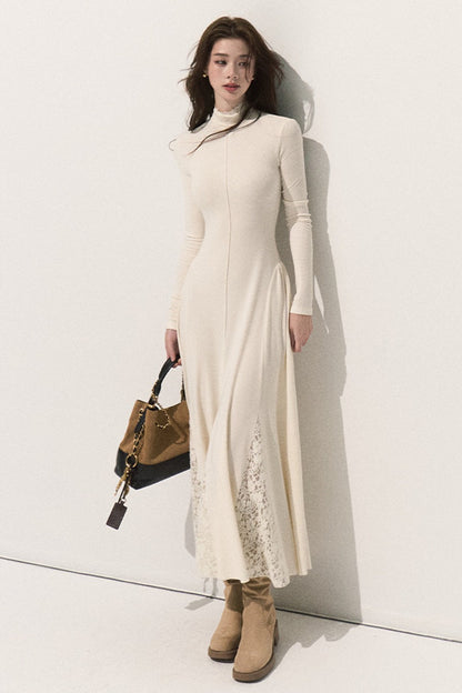 Long-Sleeve High-Neck Knit Dress
