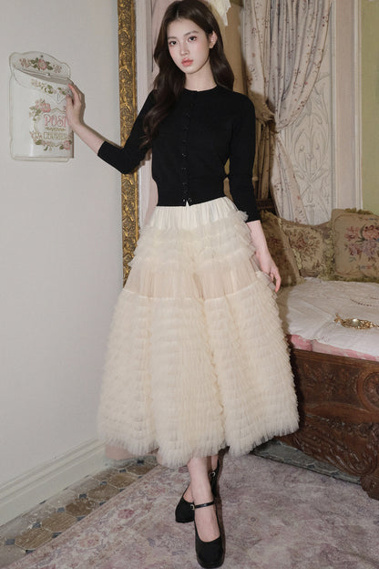 Multi-Layered Pleated Tulle Skirt