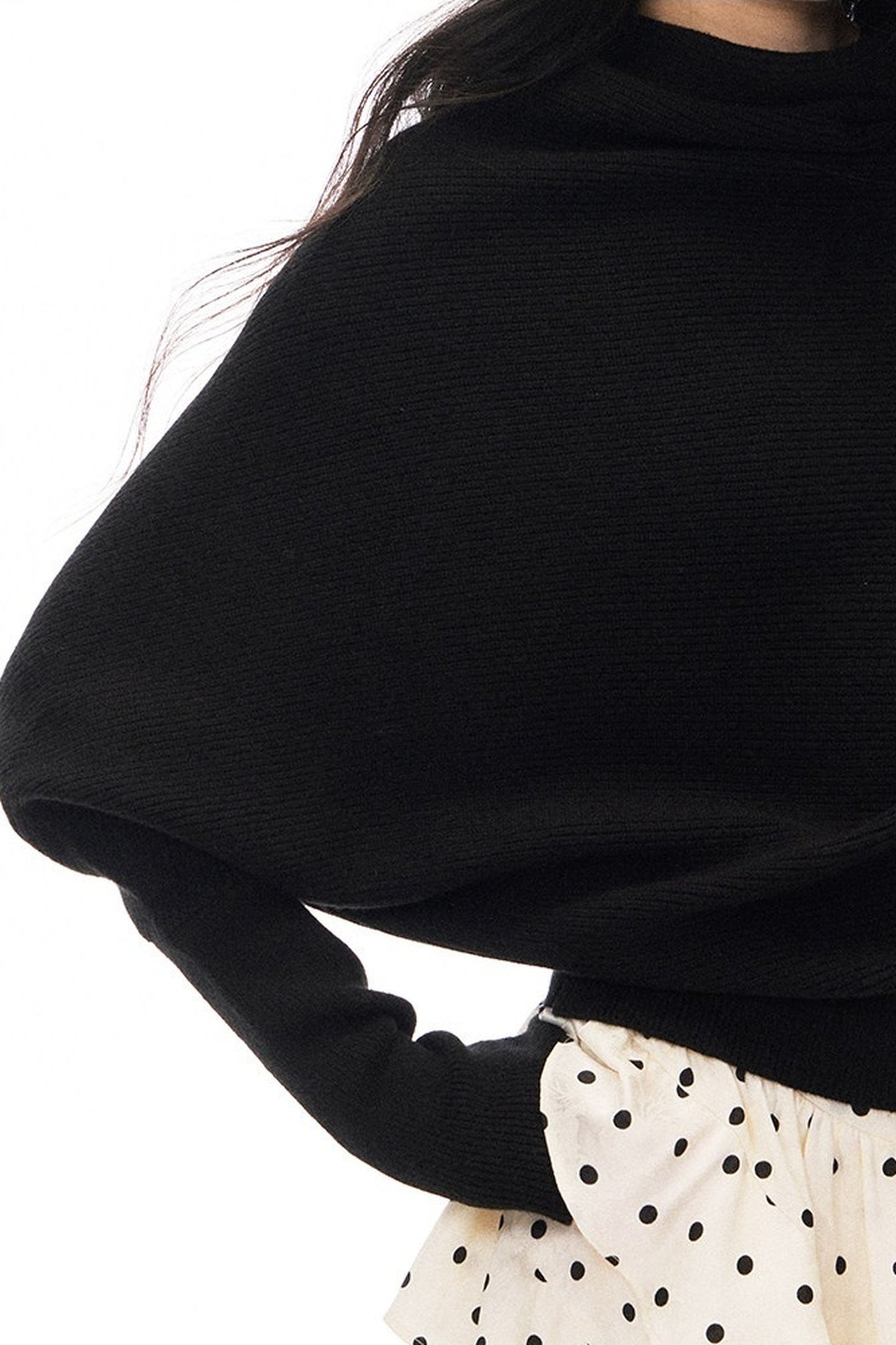 Batwing Knit Top and Polka Long Skirt Set-Up