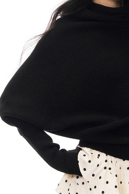 Batwing Knit Top and Polka Long Skirt Set-Up