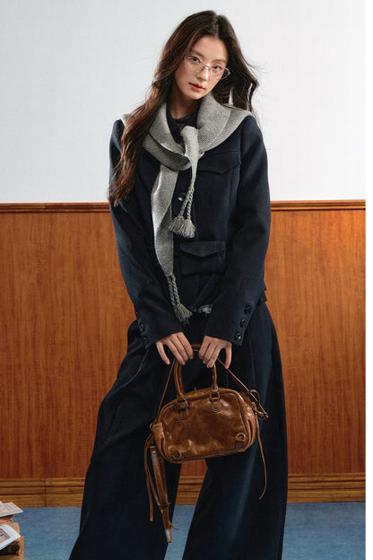 American Retro Lapel Top and Wide-Leg Pants Set-Up