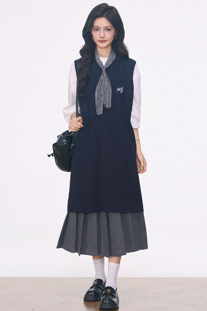 Knitted Vest Dress, Shirt and Skirt Set-Up