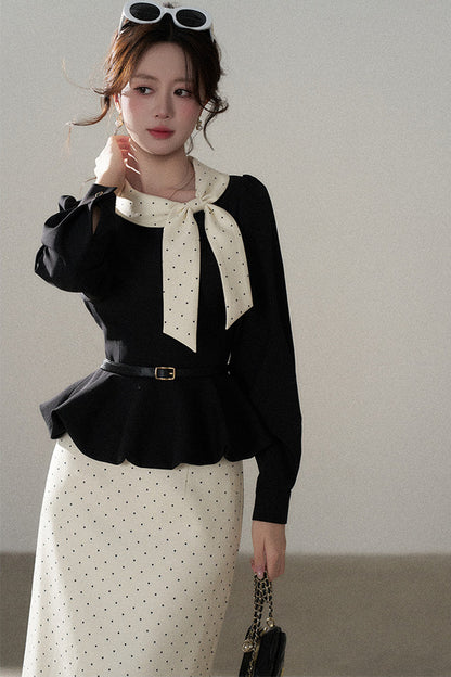 Bow Lantern Sleeve Skirt and Top Set-Up