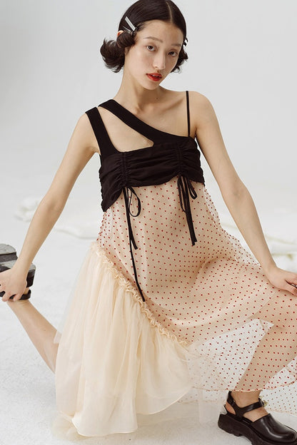 Beige Mesh Jacquard Dress