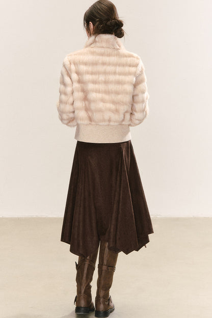 Apricot Faux Fur Stand-Collar Jacket