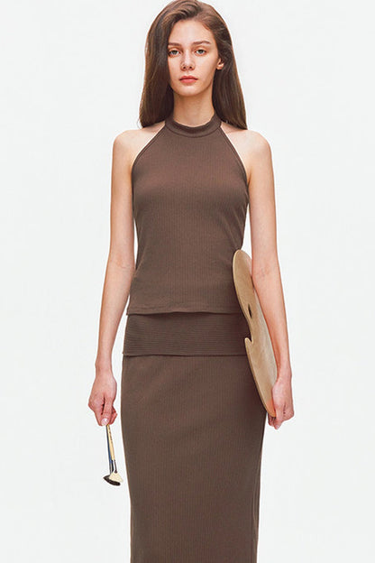 Knit Halter Top and Long Skirt Set-Up