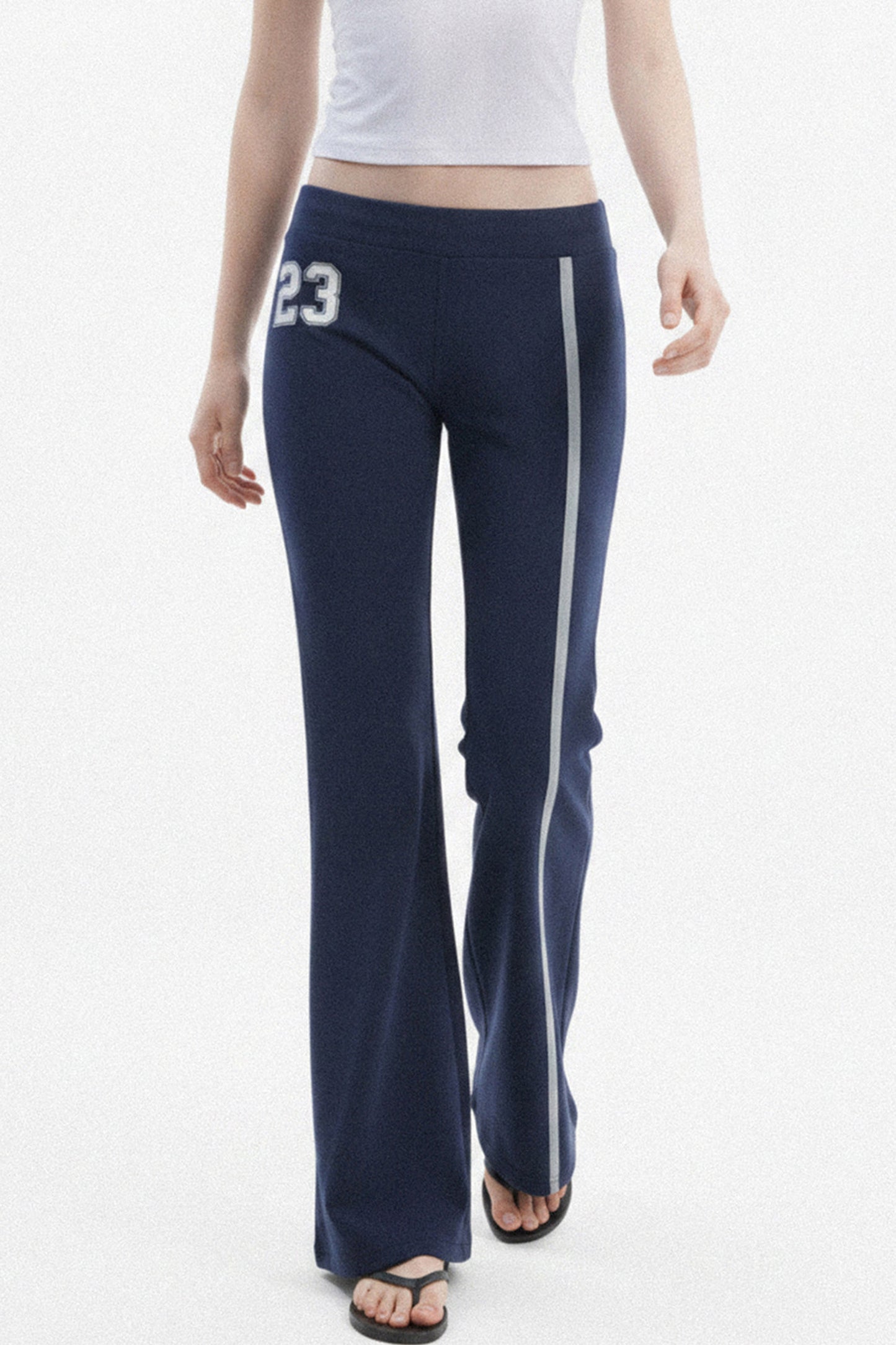 Navy Letter Print Flared Sweatpants