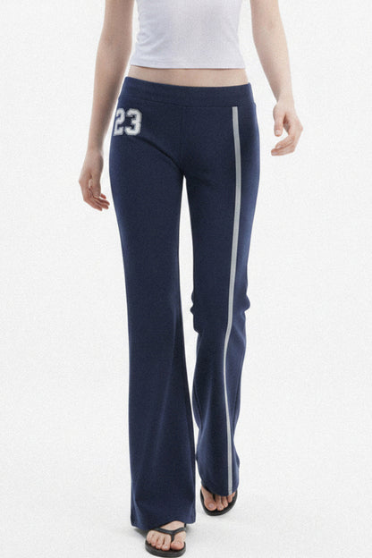 Navy Letter Print Flared Sweatpants